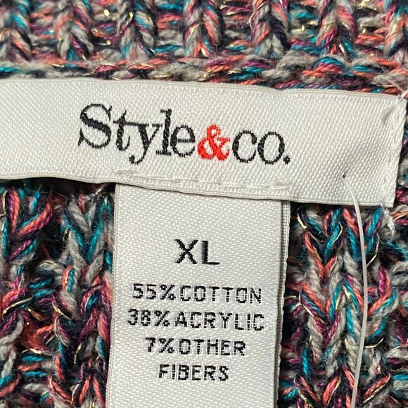 NWT - Style & Co. long sleeve multicolored button-down sweater coat, size XL - Picture 9 of 12